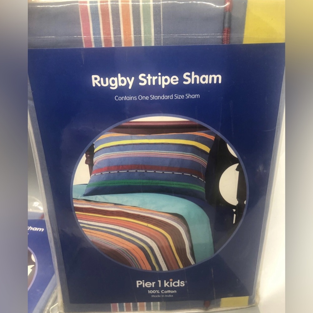 Set of 2 New Pier 1 Kids Rugby Striped Pillow Shams, Standard Size